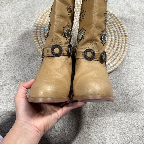 Dingo Addie Women’s Harness Boots Mid-Calf Rhinestone Western Rodeo Cowgirl Tan - Picture 6 of 16